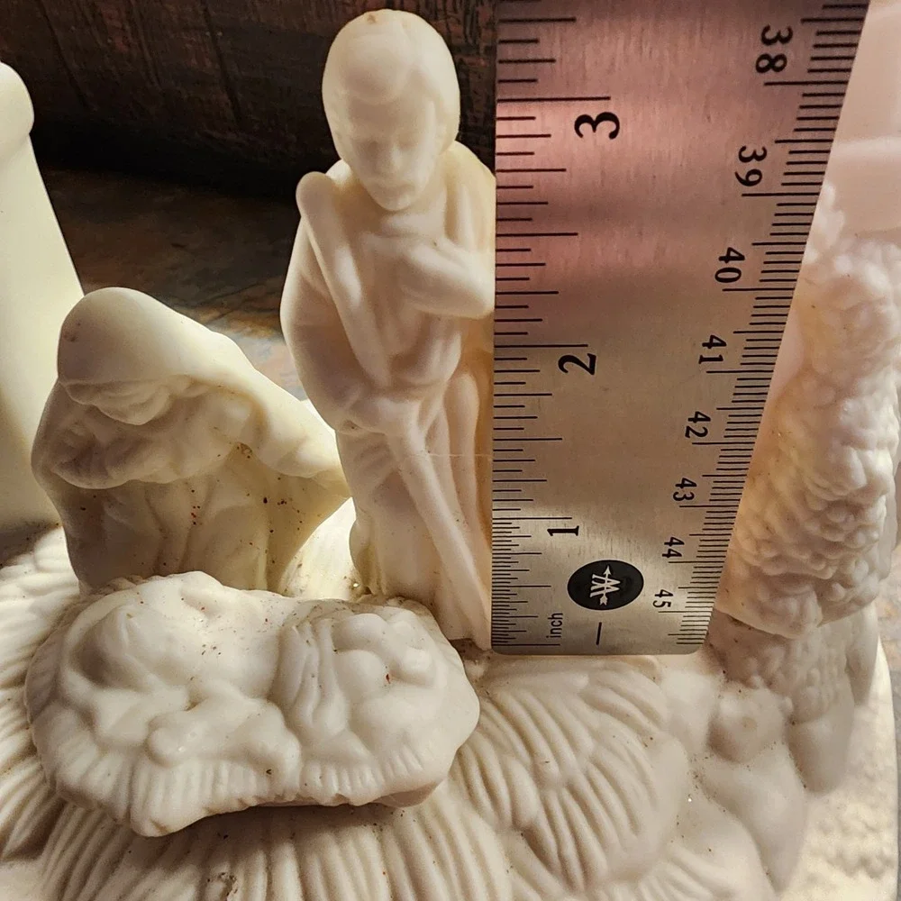 Musical Nativity Figurine Plays Silent Night Off White Bisque Holy Family 8 in.